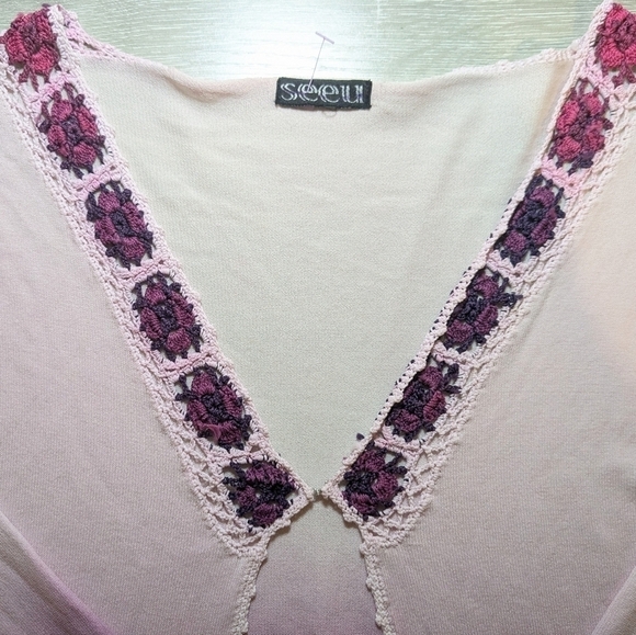 Vintage Pink And Purple Ombre Floral Crochet Knit Open Cardigan Cottagecore - Picture 8 of 11